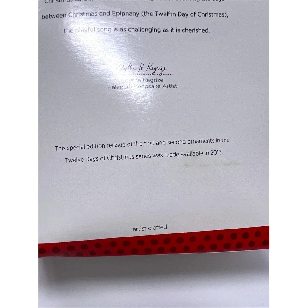 HALLMARK KEEPSAKE 2013 SPECIAL EDITION REISSUE OF 1ST & 2ND 12 DAYS OF CHRISTMAS